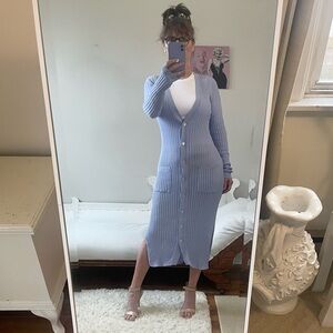 COTTON AUTUMN CASHMERE LONG SLEEVE MIDI CARDIGAN POCKETS BUTTONS RIBBED KNIT